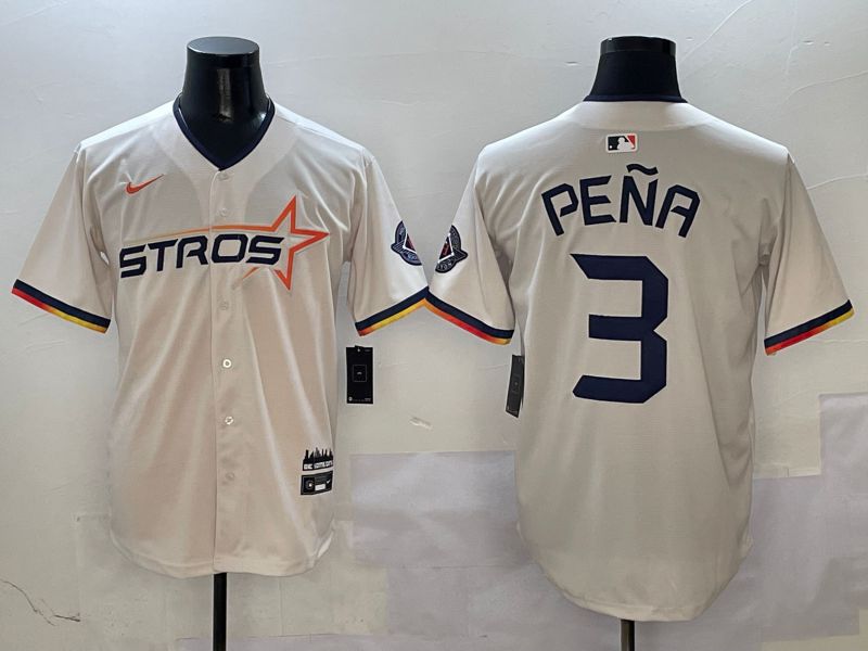 Men Houston Astros #3 Pena Cream Three generations Joint Name 2025 Nike MLB Jersey style 4119->houston astros->MLB Jersey